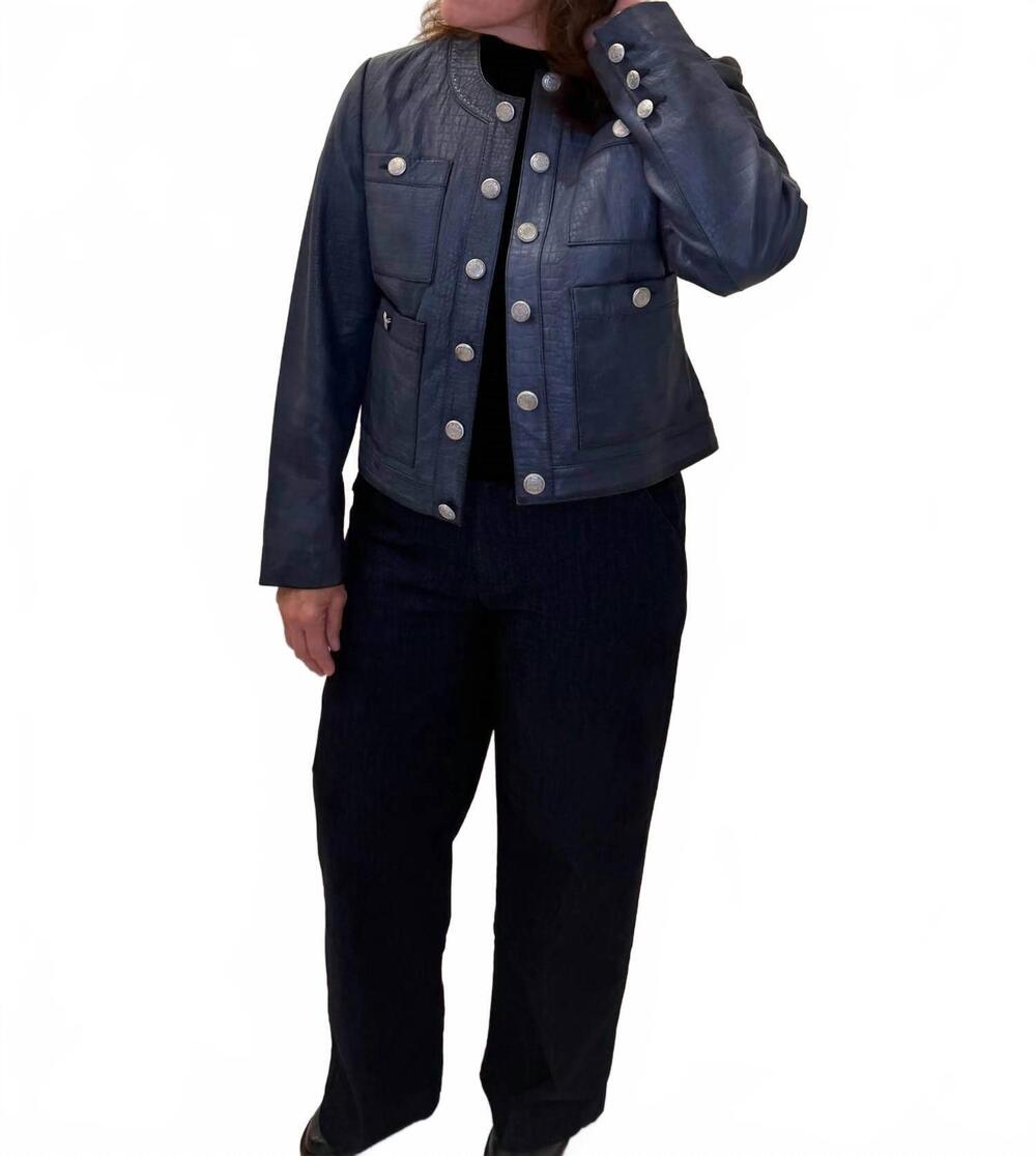 NEW 11 UPTOWN croc-embossed leather jacket in navy
